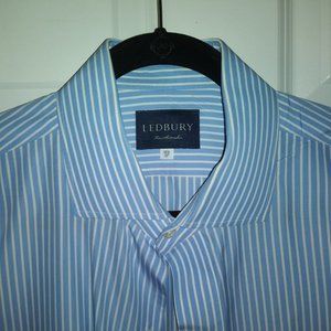 Ledbury: Men's Blue & White Banker Stripe. French cuffs, Neck: 17.5 Sleeve: 37